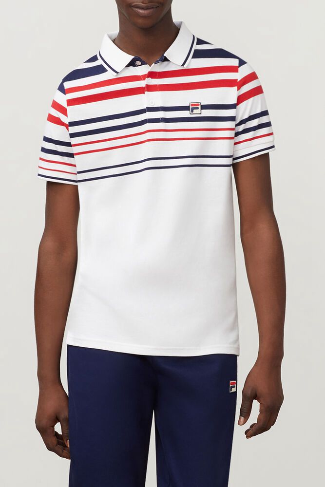 Fila Geeza White Polo Mens - NZ 12864-QATE